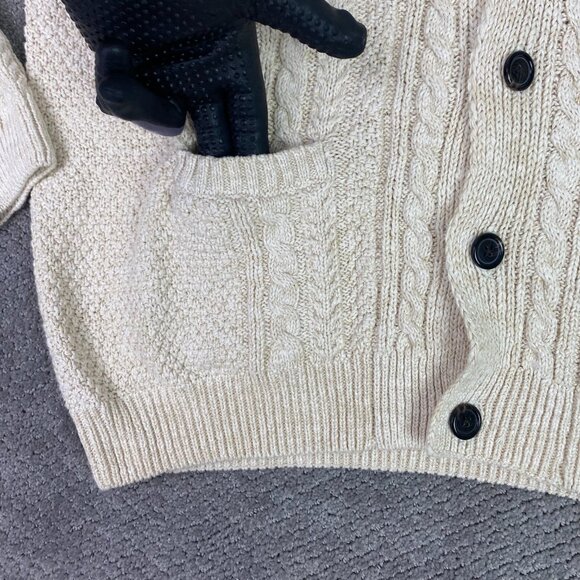 J Peterman Shawl Collar Cardigan Sweater Mens XXL Ivory Cable Knit Cotton - Picture 3 of 9